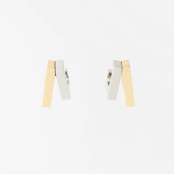 New in Box - NWT Zara Double Square Earrings GOLD / SILVER | 1011/210/881 - Picture 2 of 11